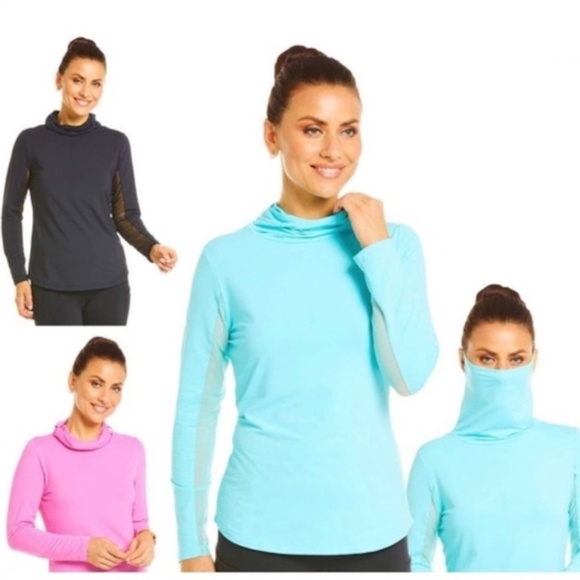 IBKUL Ibkareful Convertible Mock Neck UPF50 Blue Top Size Large - Picture 2 of 11